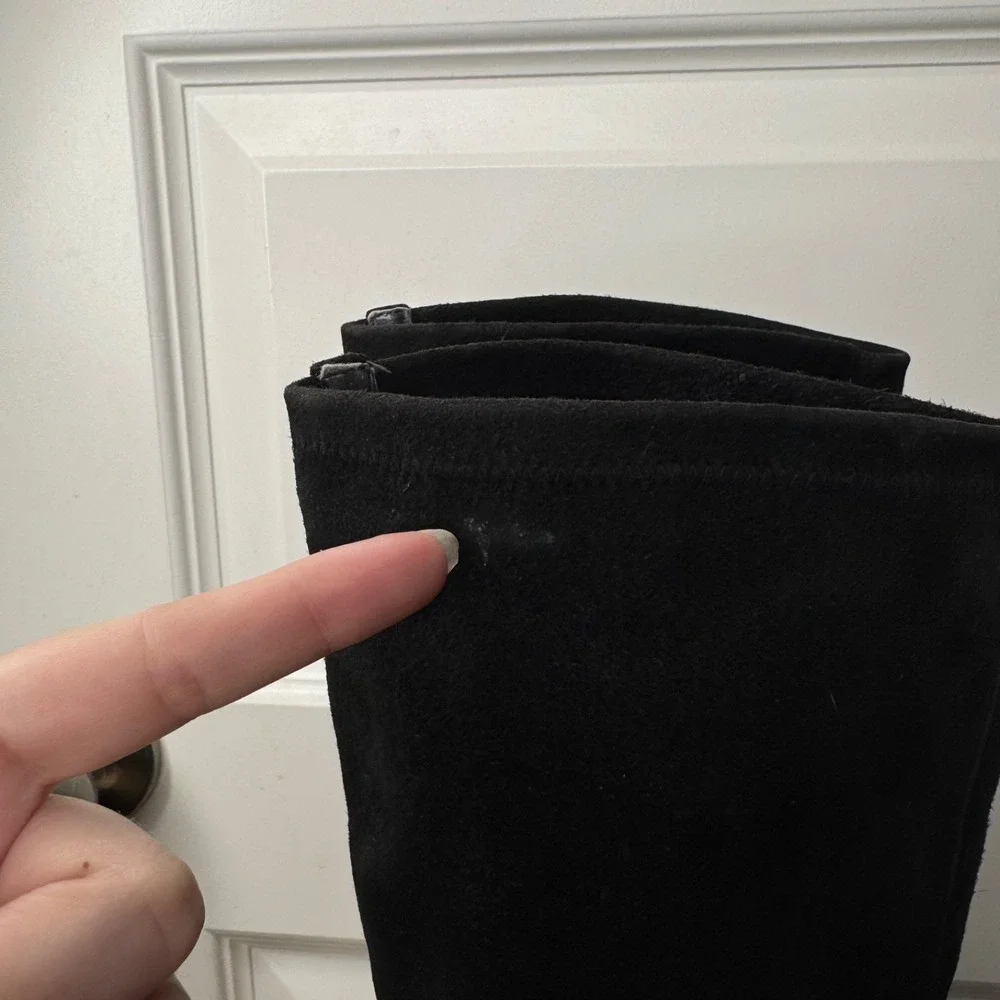Stuart Weitzman Boots Black Suede Over the Knee Size 9 Wide - FLAW